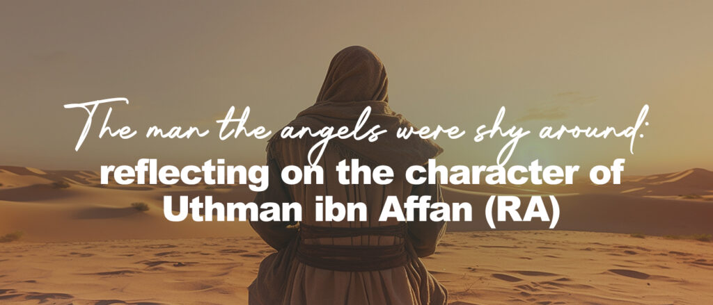 A lone figure dressed in traditional desert attire sits facing the sunset in a vast golden desert, the warm sunlight casting long shadows across the sand dunes as they appear to be in deep reflection or prayer.