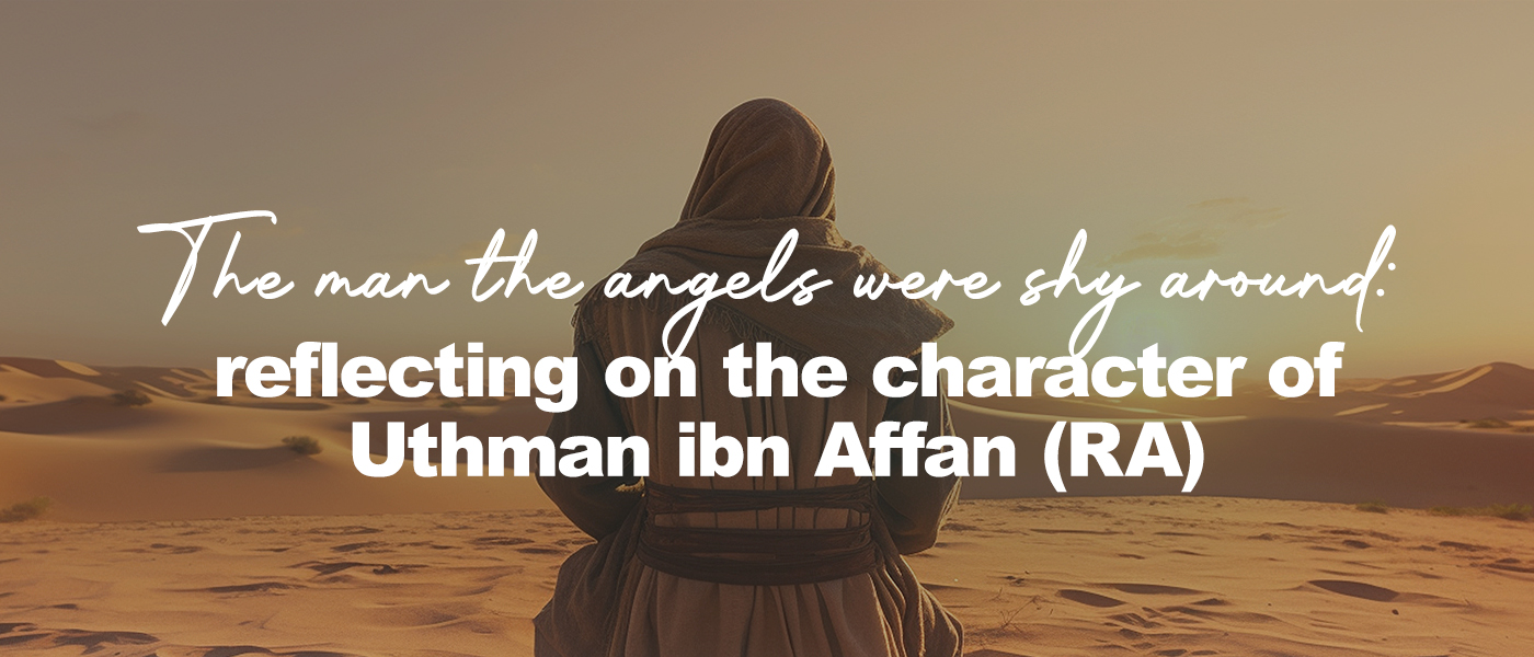 A lone figure dressed in traditional desert attire sits facing the sunset in a vast golden desert, the warm sunlight casting long shadows across the sand dunes as they appear to be in deep reflection or prayer.